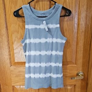 Women's Blue and White Sleeveless Top